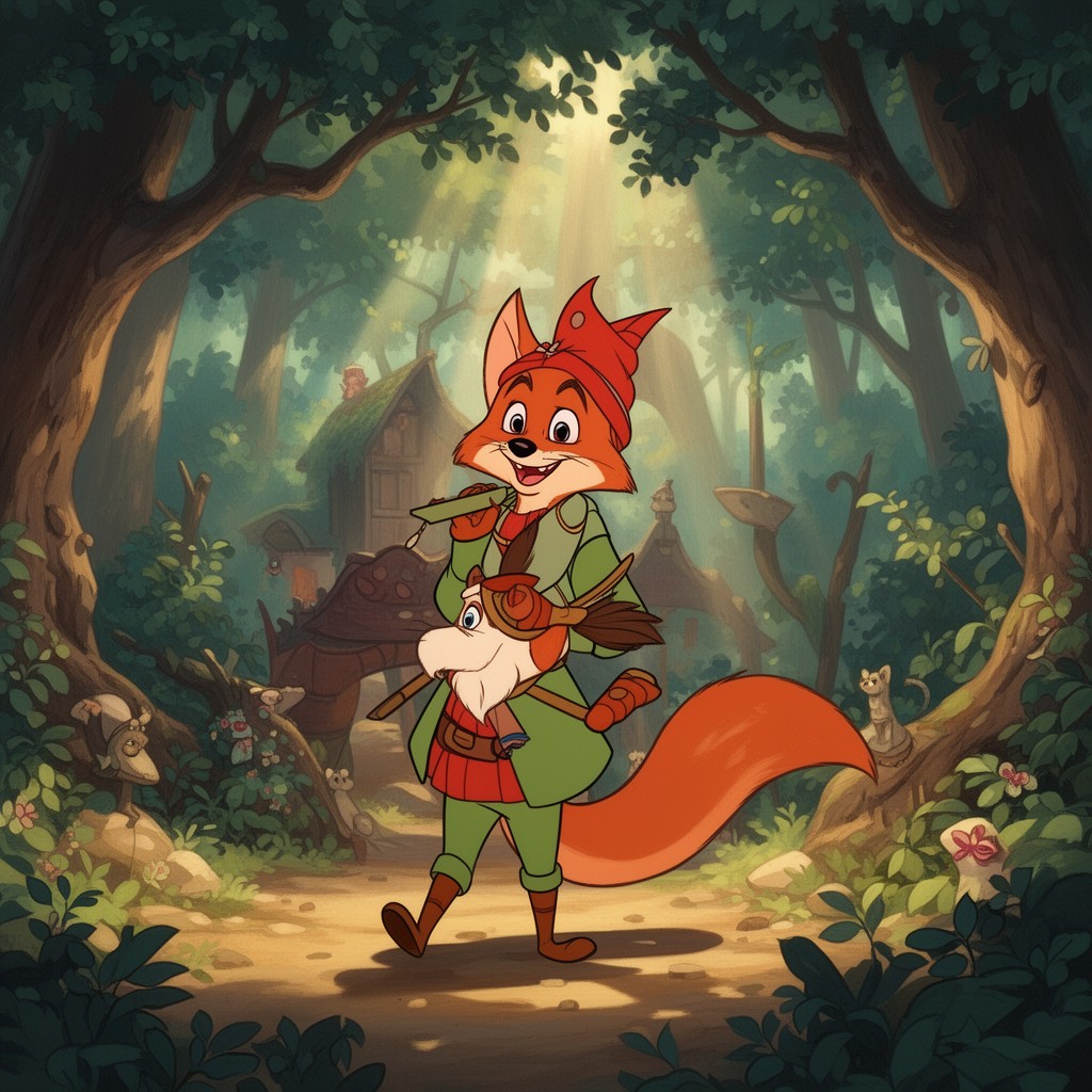 AI-generated illustration of Disney's Robin Hood (1973 film)