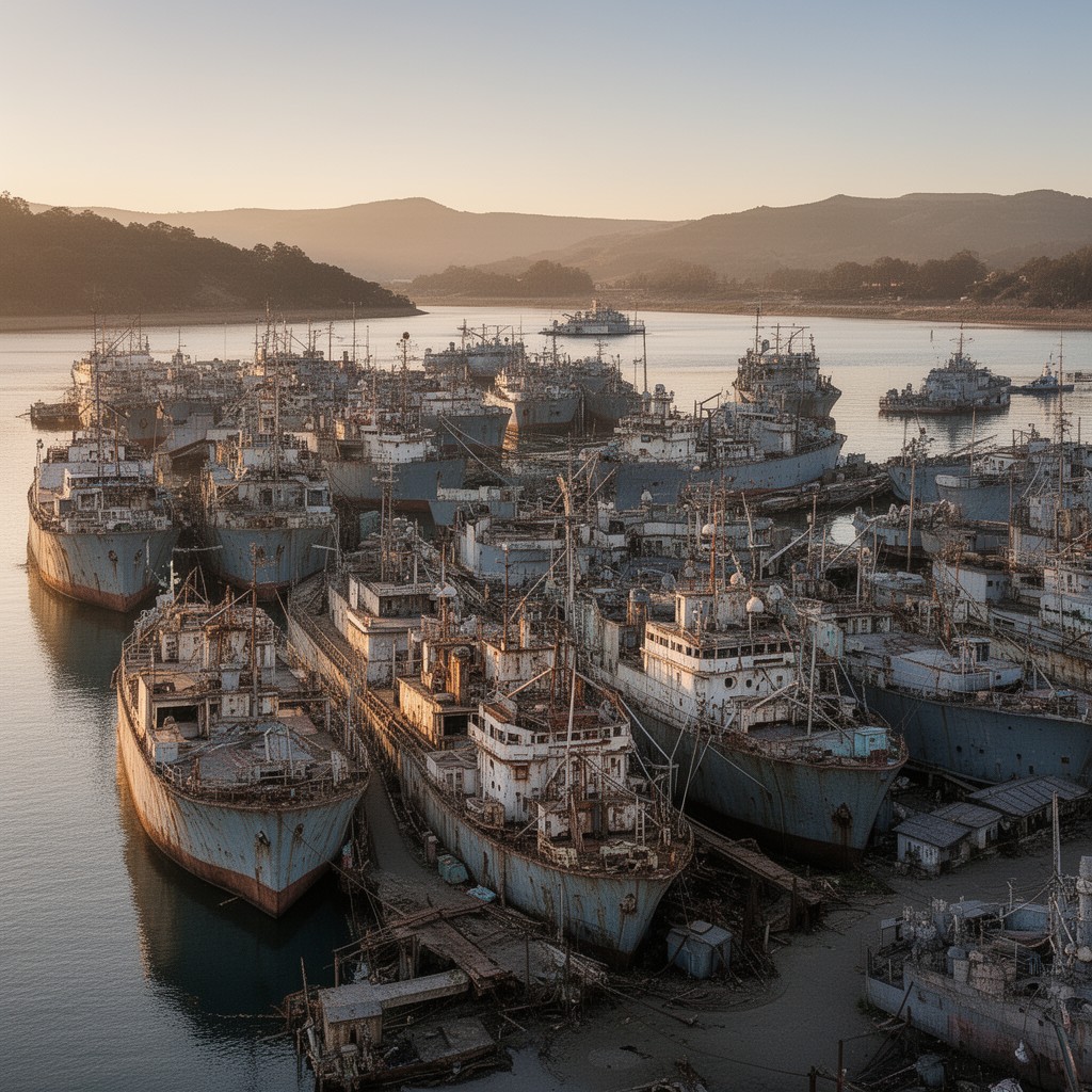AI-generated illustration of National Defense Reserve Fleet, Suisun Bay