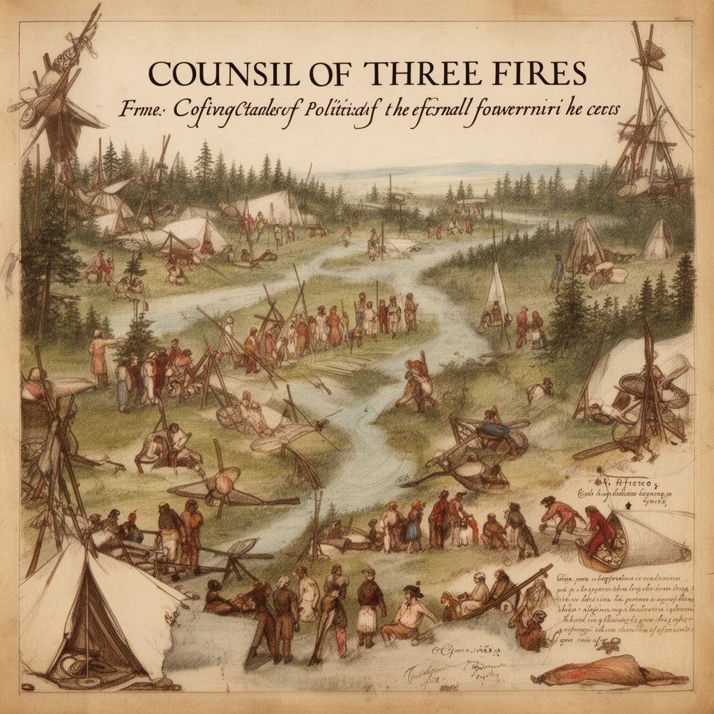 AI-generated illustration of Council of Three Fires