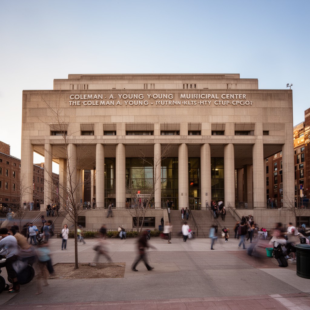 AI-generated illustration of Coleman A. Young Municipal Center