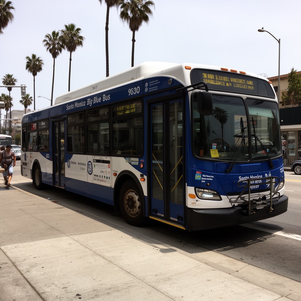 AI-generated illustration of Santa Monica Big Blue Bus