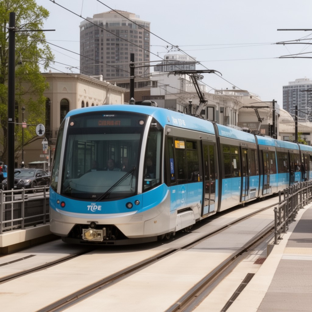 AI-generated illustration of The Tide light rail system