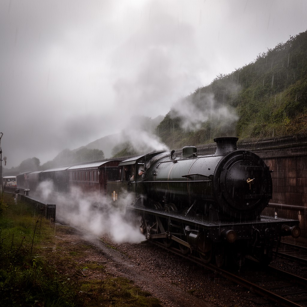 AI-generated illustration of Rain, Steam and Speed – The Great Western Railway