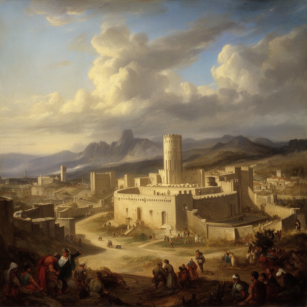 AI-generated illustration of Dido Building Carthage