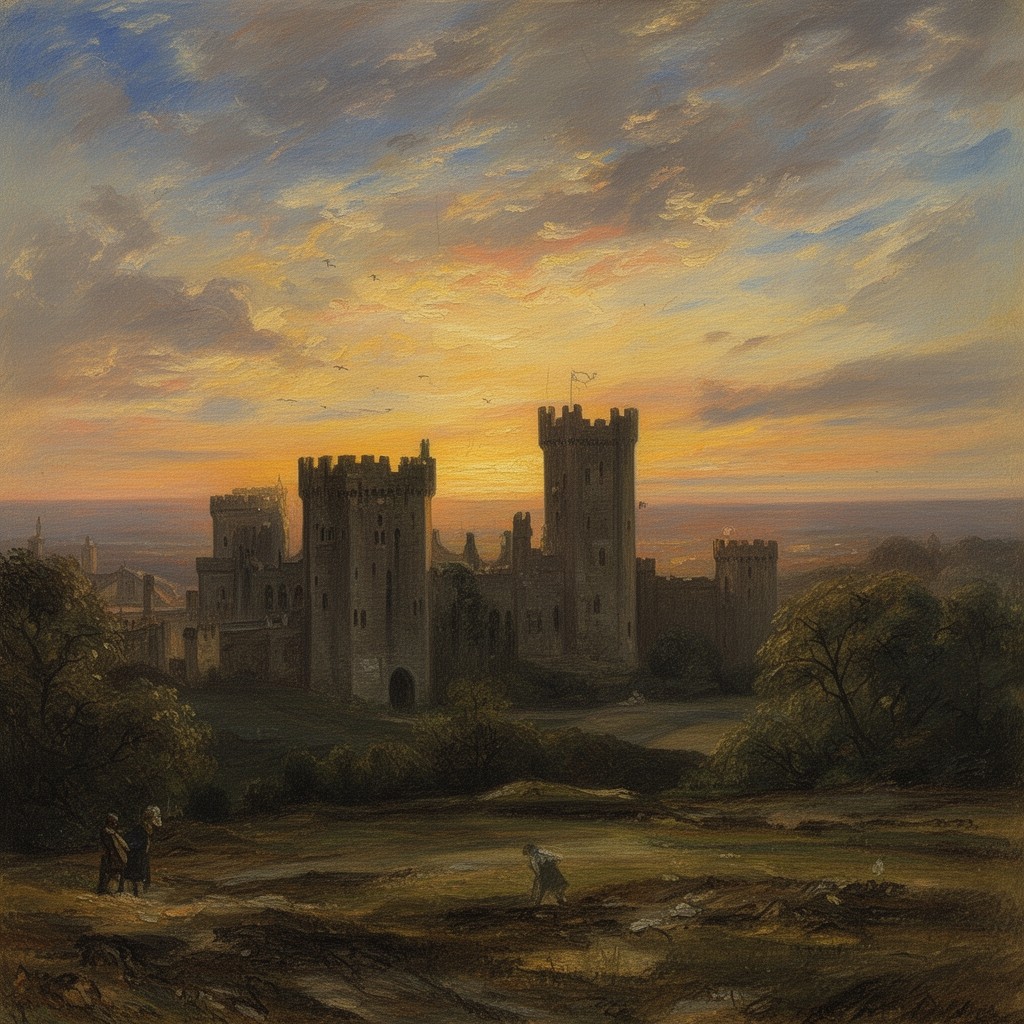 AI-generated illustration of Norham Castle, Sunrise