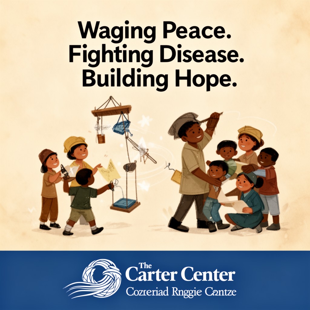 AI-generated illustration of Waging Peace. Fighting Disease. Building Hope.