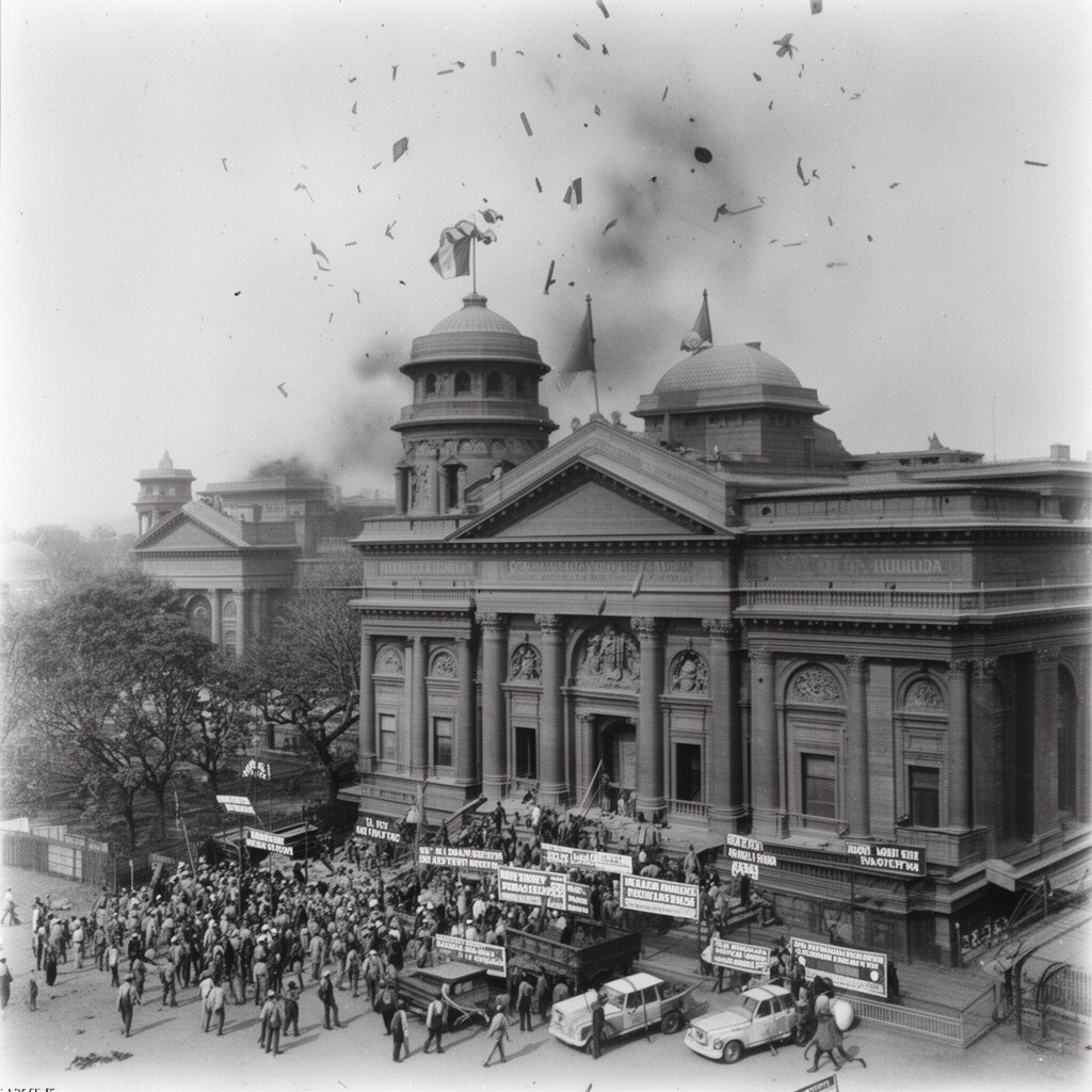 AI-generated illustration of Central Legislative Assembly bombing