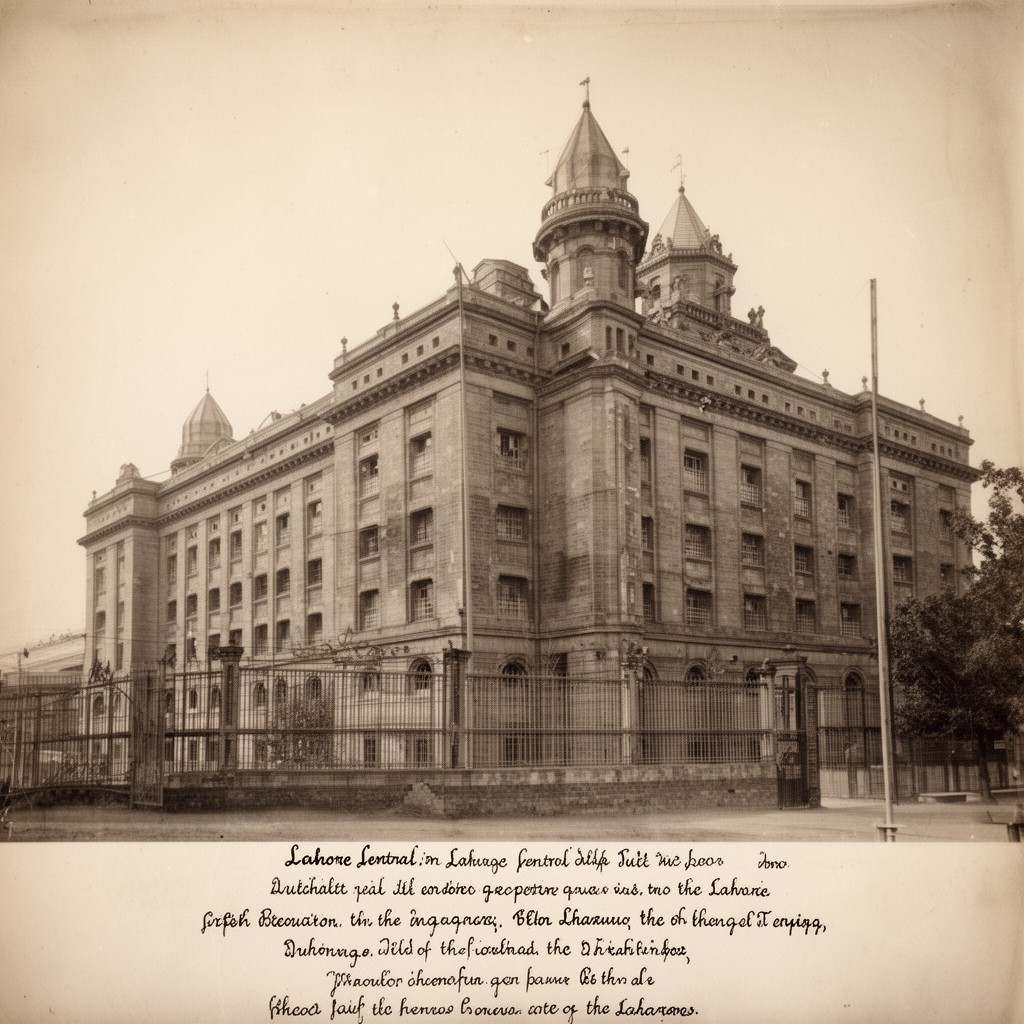 AI-generated illustration of Lahore Central Jail, Lahore, British India