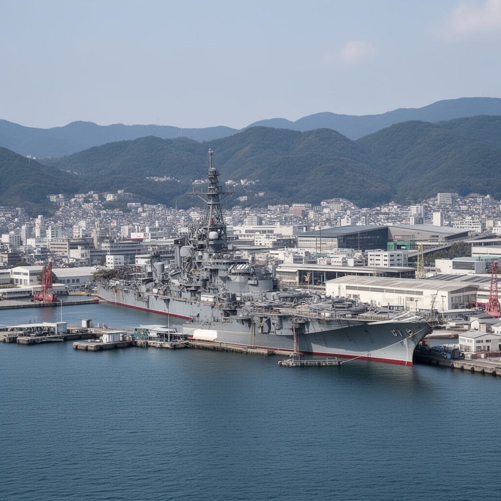 AI-generated illustration of Mitsubishi Nagasaki shipyard