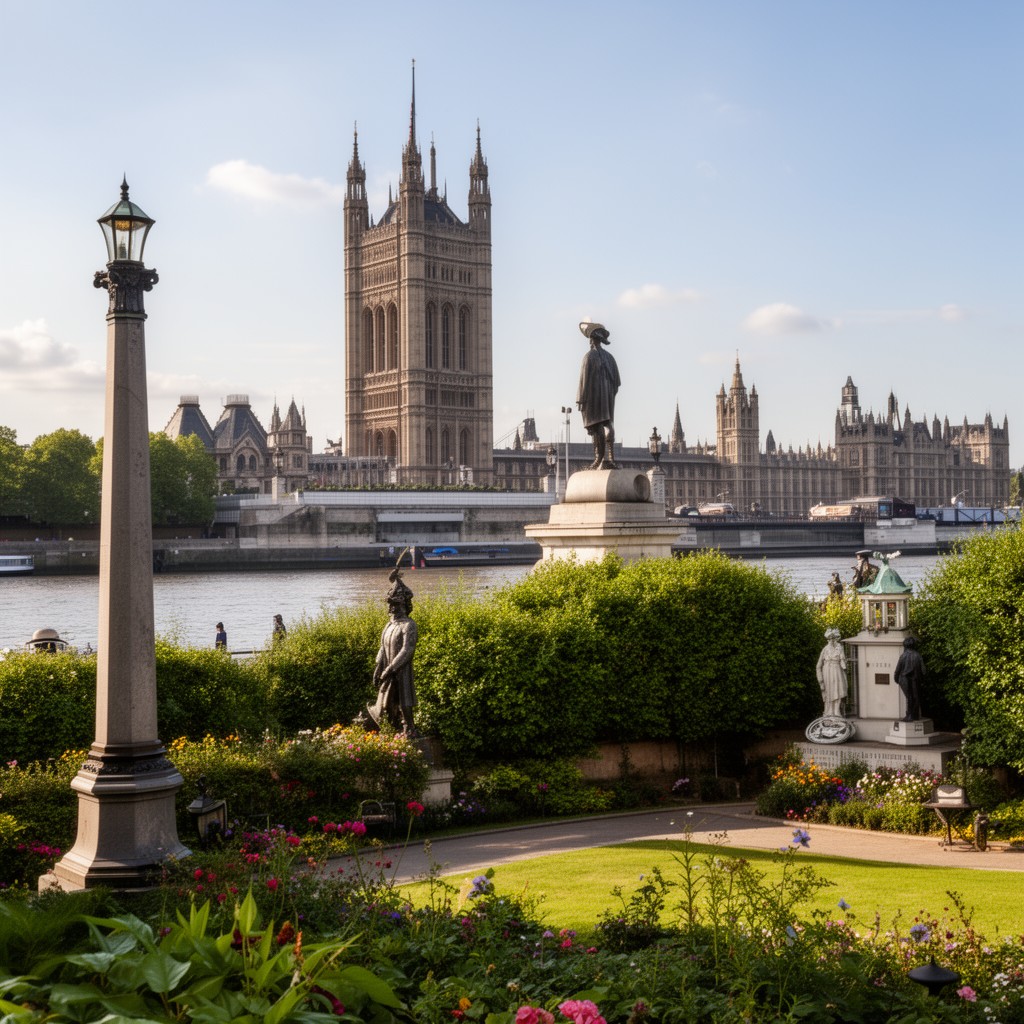 AI-generated illustration of Victoria Tower Gardens