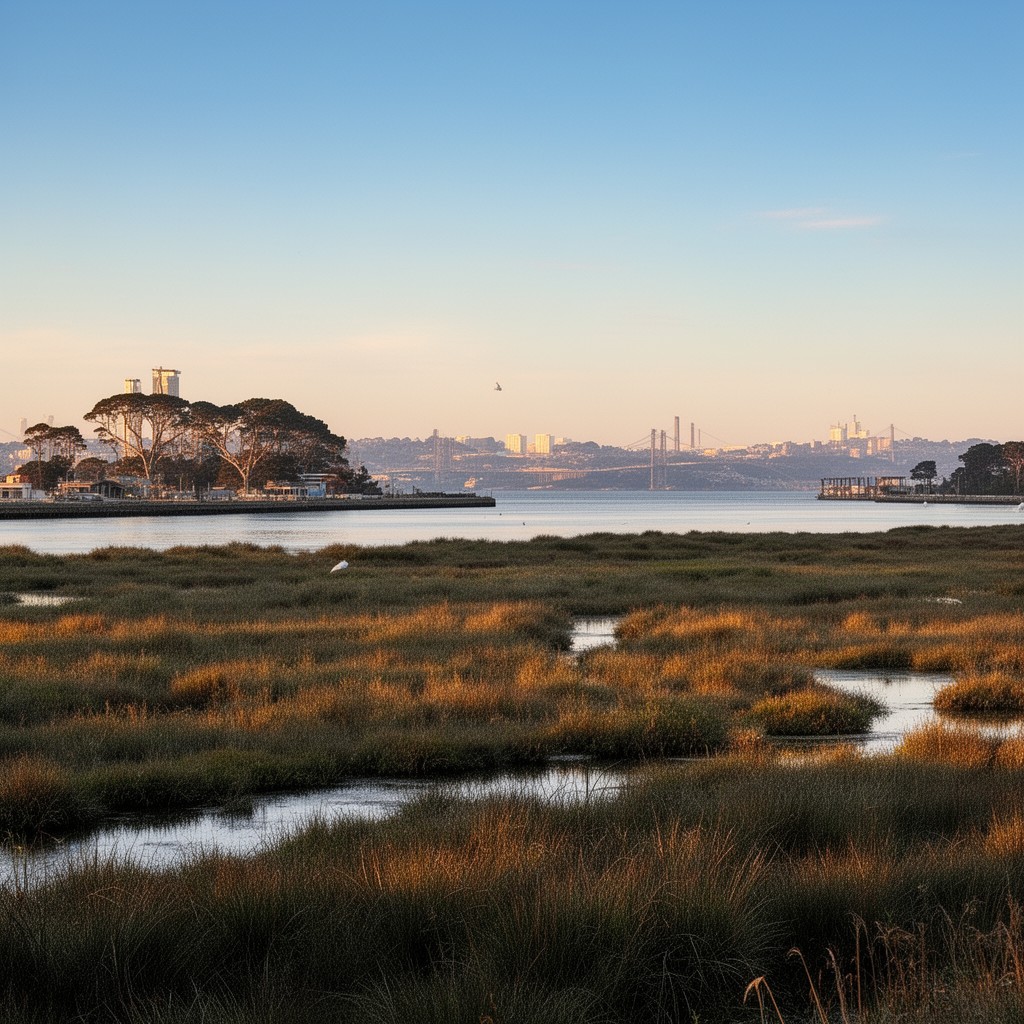 AI-generated illustration of Heron’s Head Park shoreline