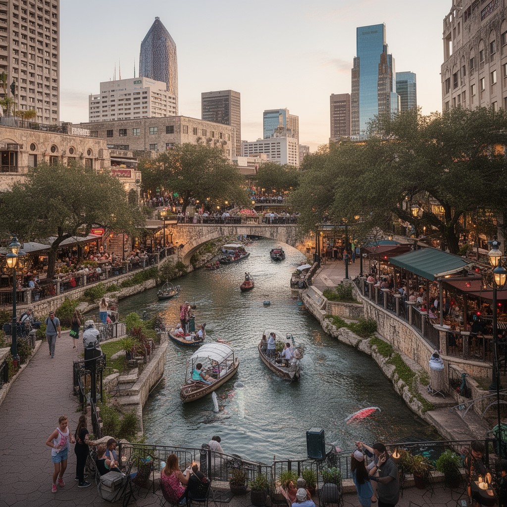 AI-generated illustration of San Antonio River Walk