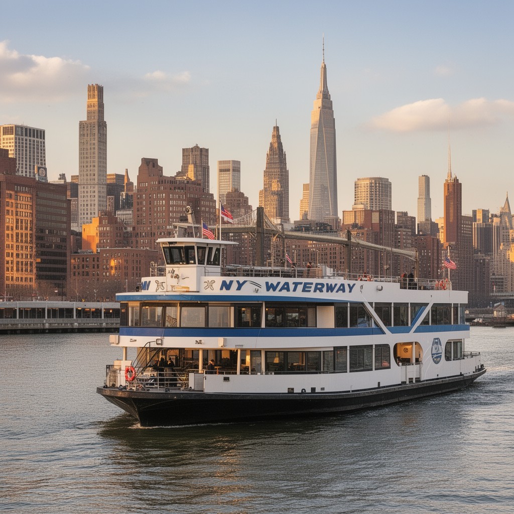 AI-generated illustration of NY Waterway ferry