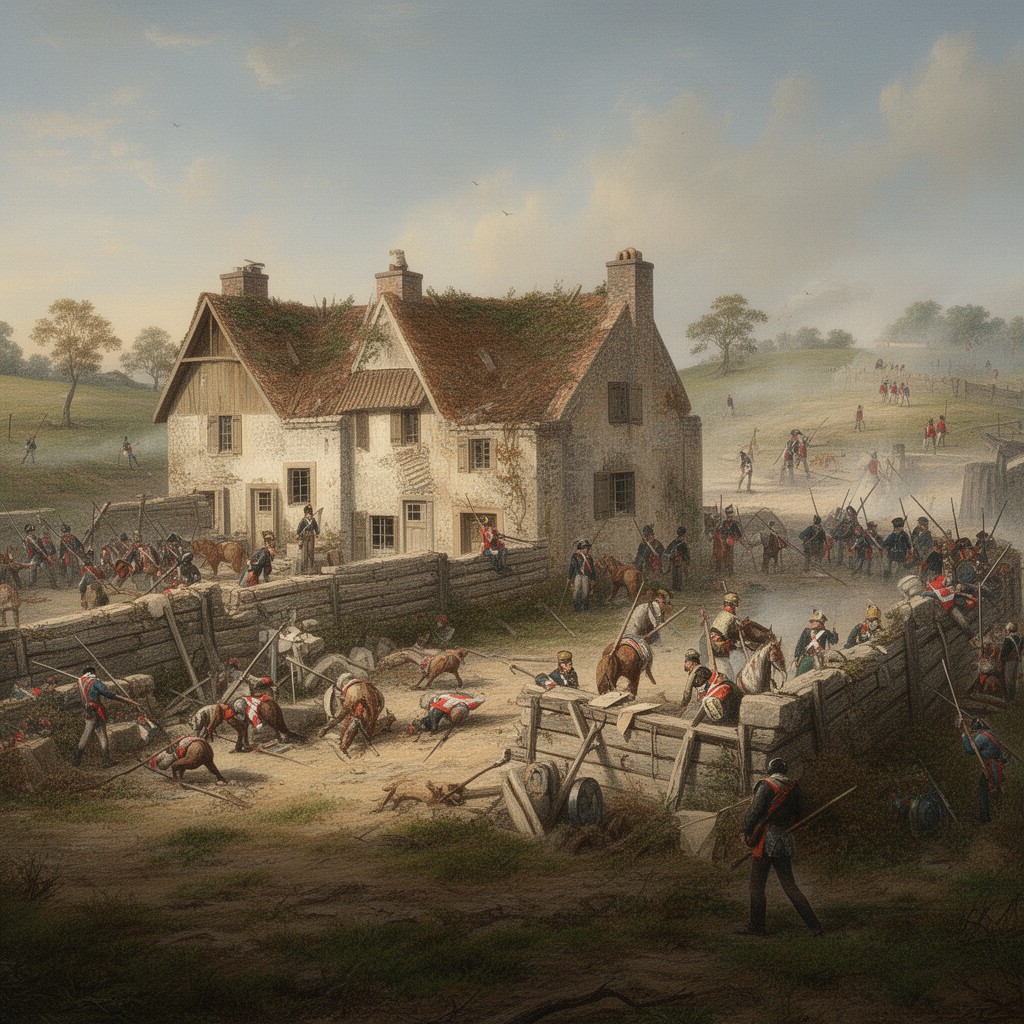 AI-generated illustration of La Haye Sainte farm