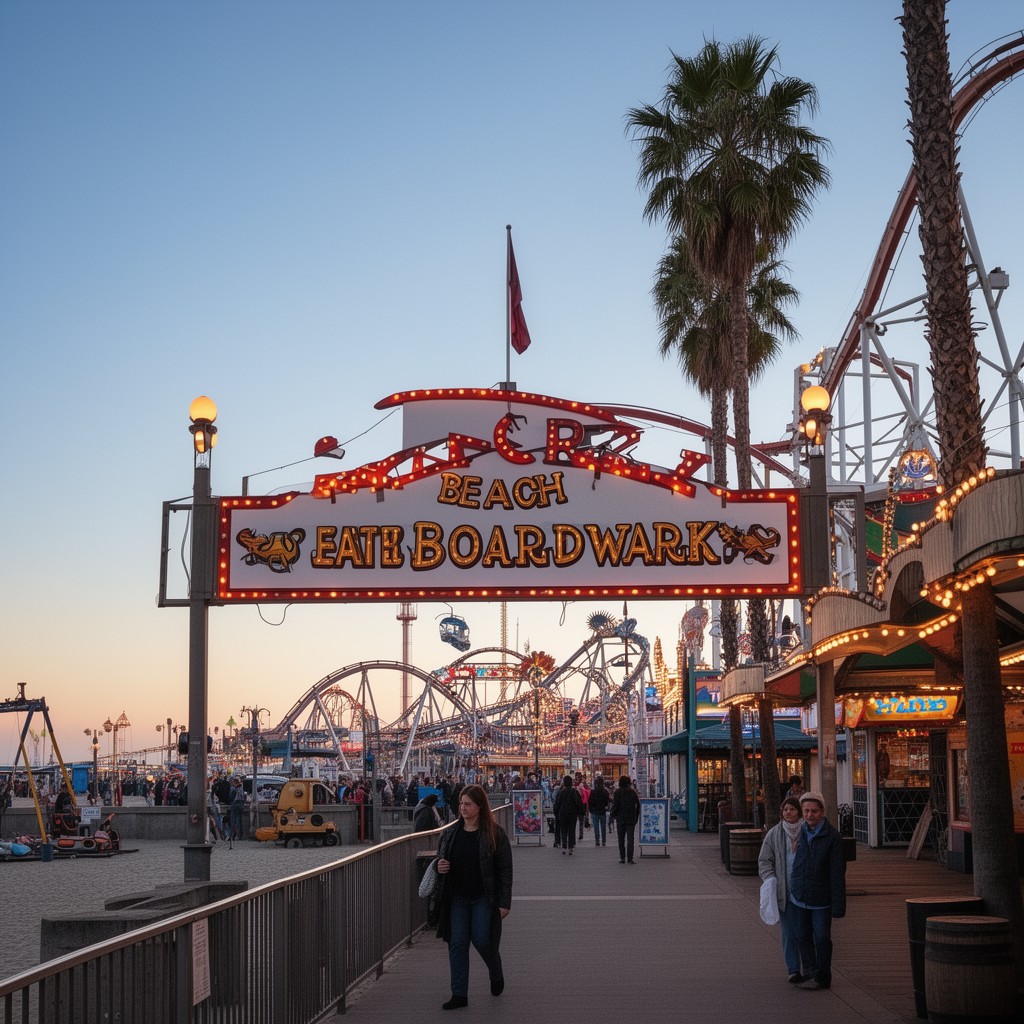 AI-generated illustration of Santa Cruz Beach Boardwalk