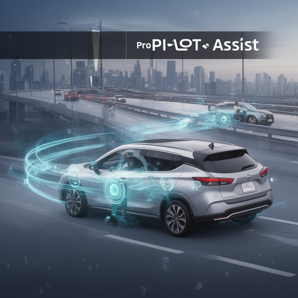 AI-generated illustration of ProPILOT Assist (driver assistance system, selected trims)
