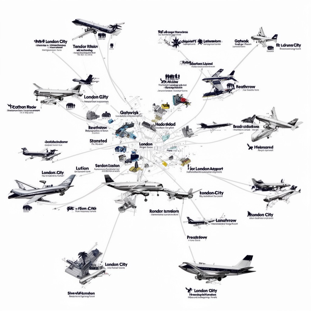 AI-generated illustration of London airport system