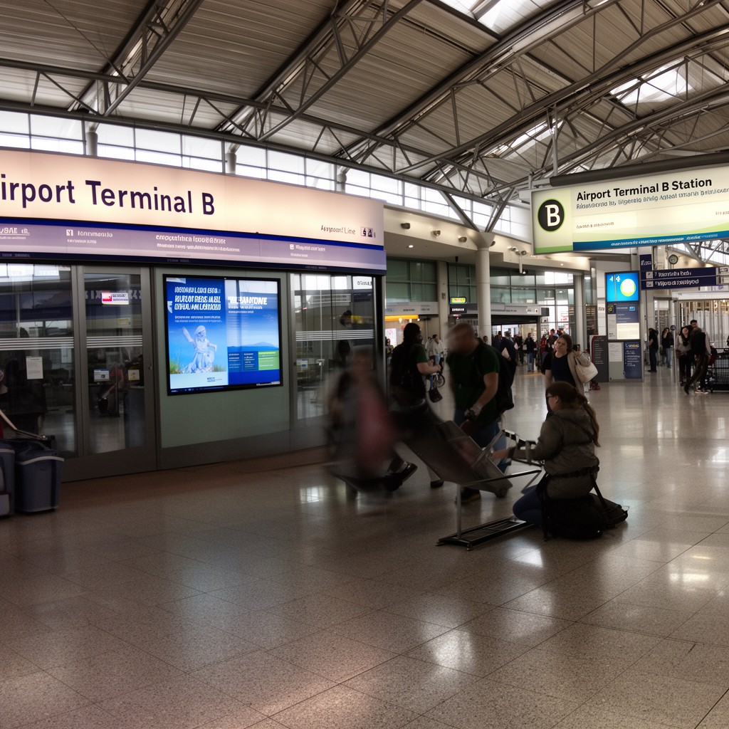 AI-generated illustration of Airport Terminal B station