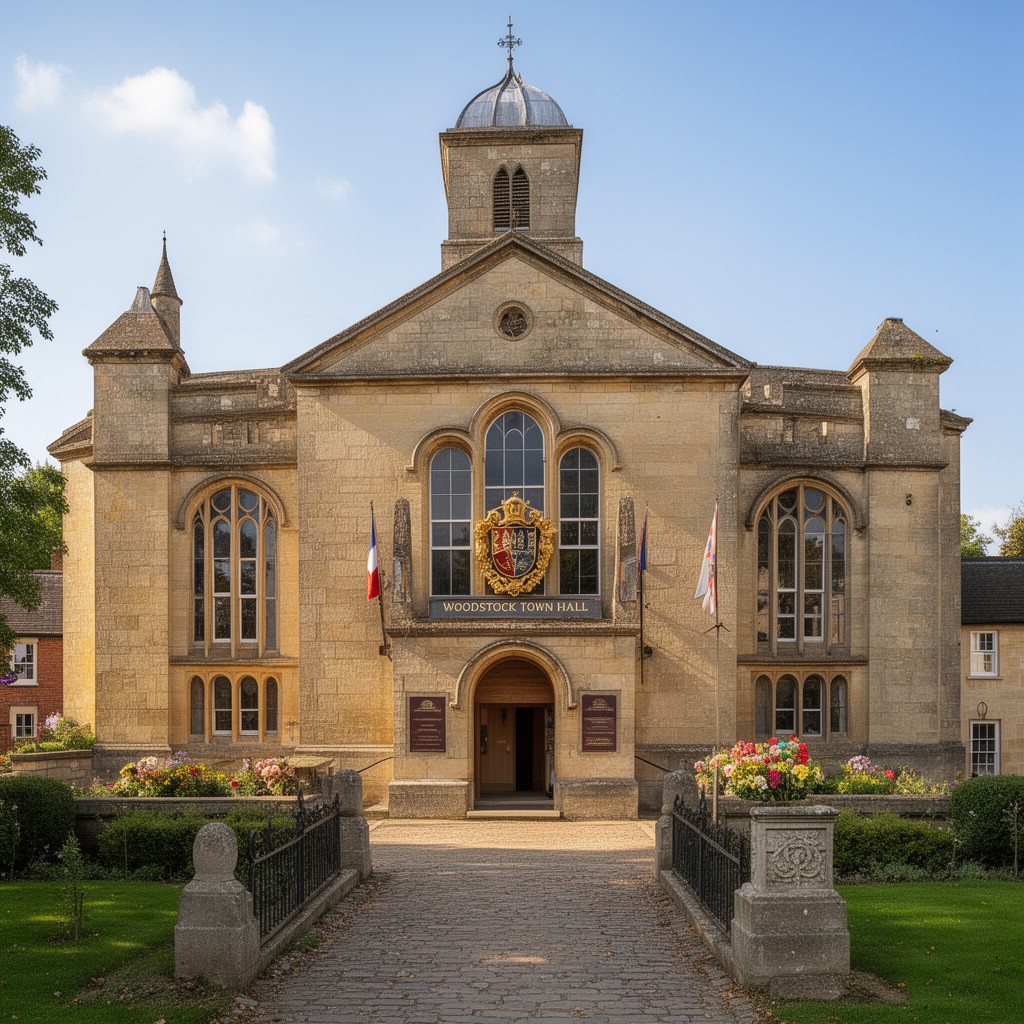 AI-generated illustration of Woodstock Town Hall