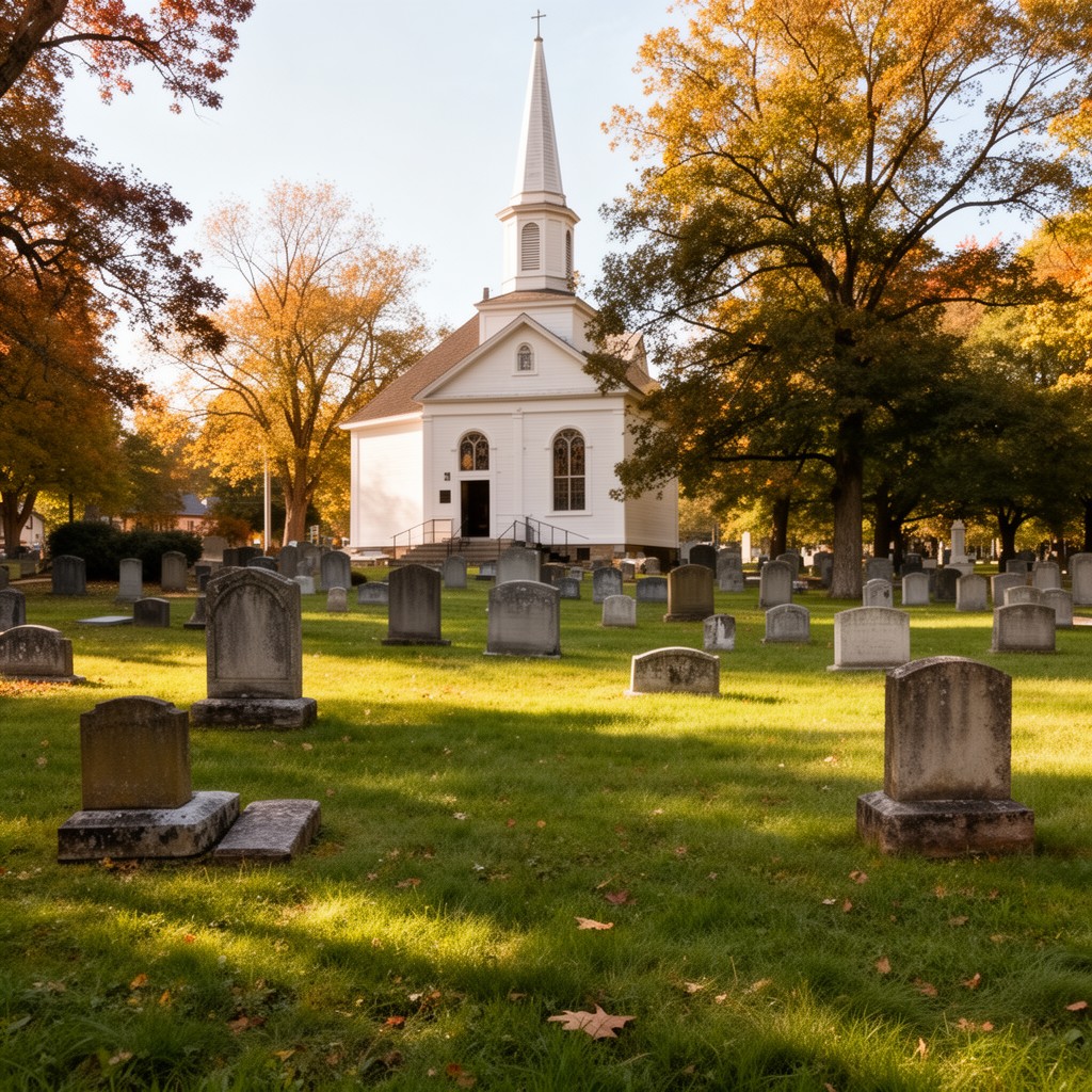 AI-generated illustration of Christ Episcopal Churchyard, Cooperstown, New York, United States