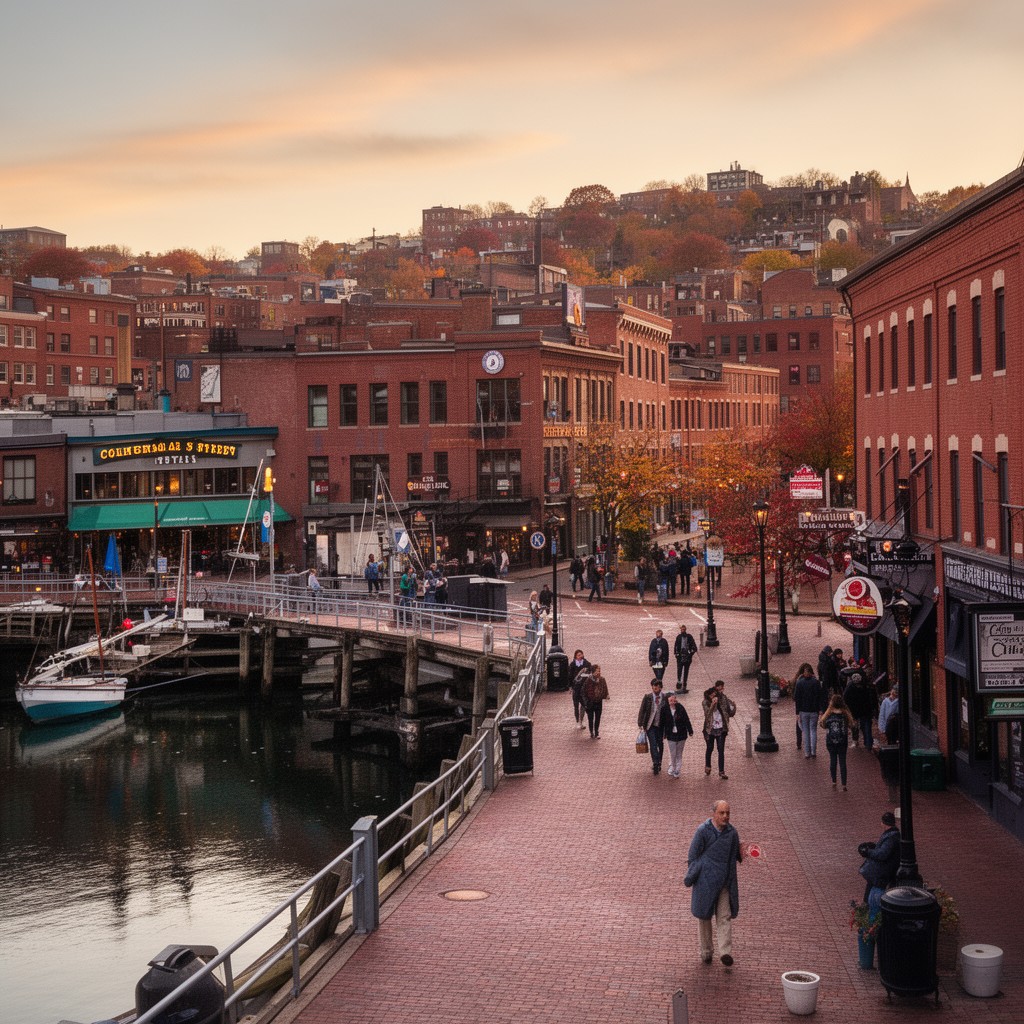 AI-generated illustration of Commercial Street (Portland, Maine)