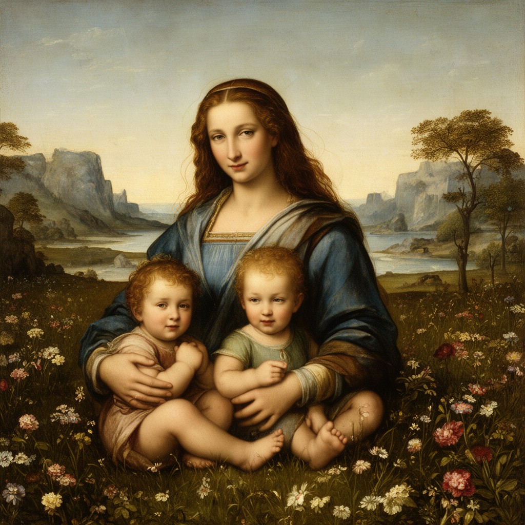 AI-generated illustration of Madonna of the Meadow