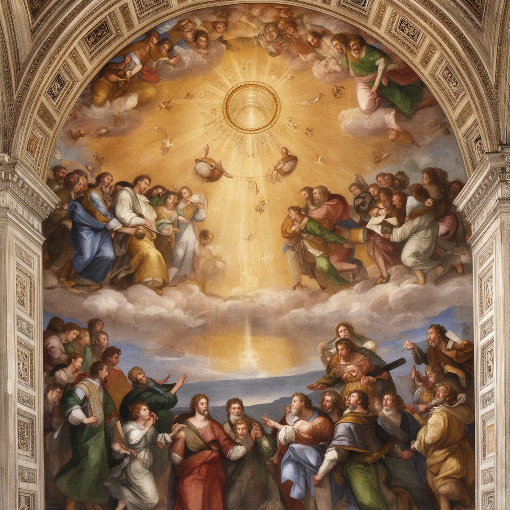 AI-generated illustration of Disputation of the Holy Sacrament