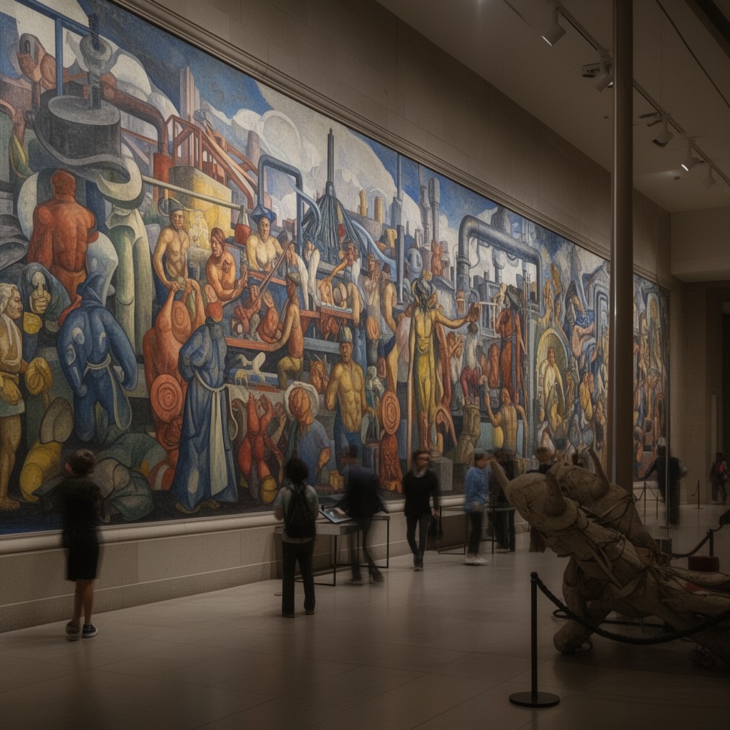 AI-generated illustration of Detroit Industry Murals