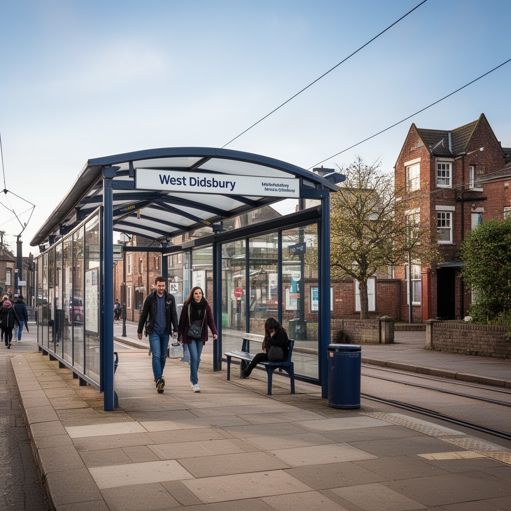 AI-generated illustration of West Didsbury tram stop