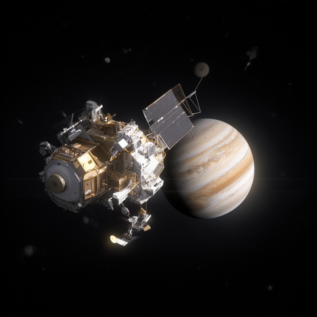 AI-generated illustration of JUICE mission