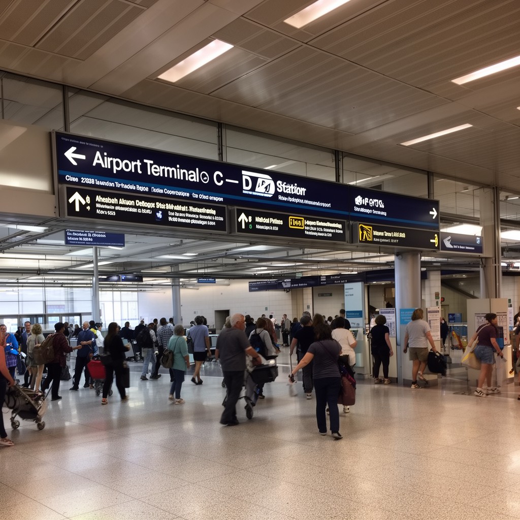 AI-generated illustration of Airport Terminal C–D station