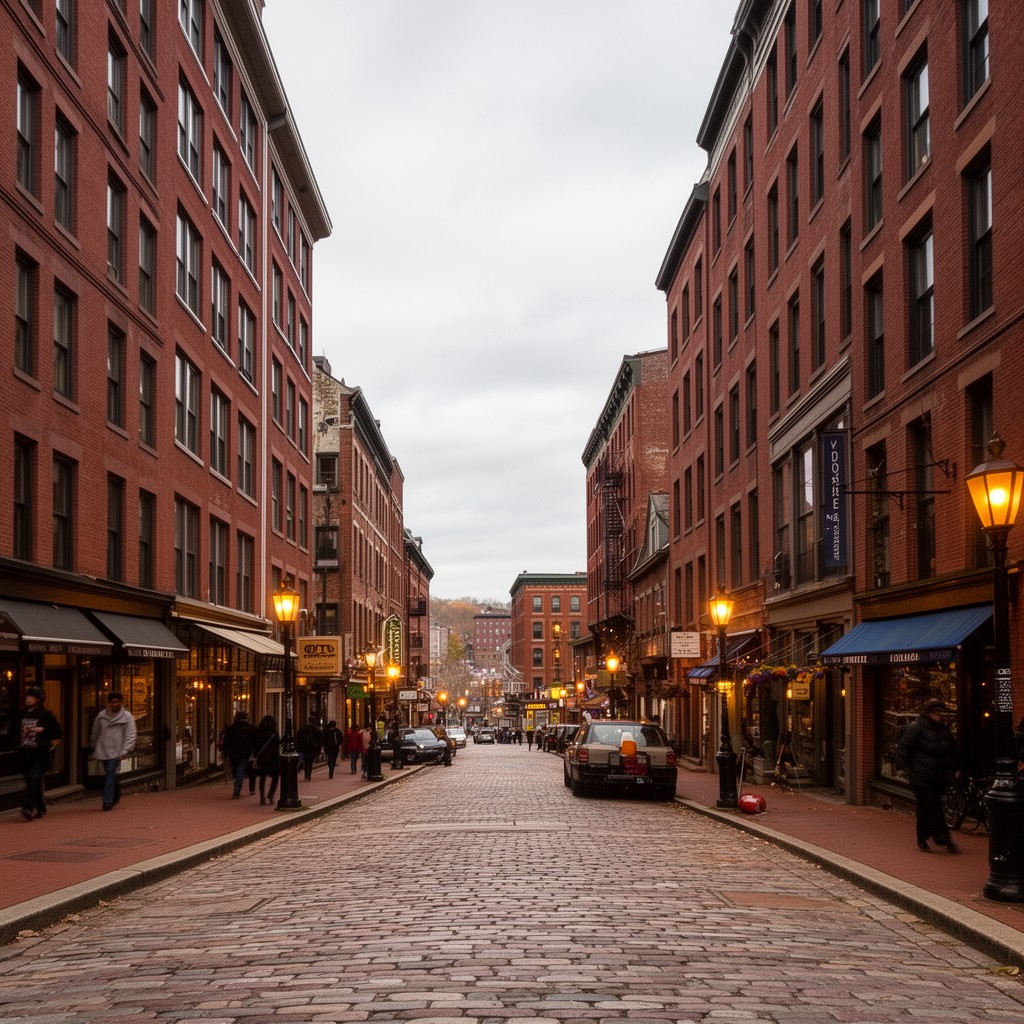 AI-generated illustration of Exchange Street (Portland, Maine)