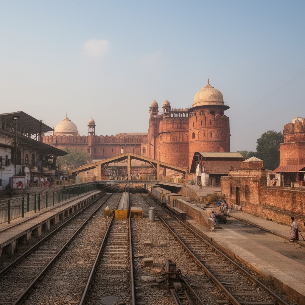 AI-generated illustration of Agra Fort railway station