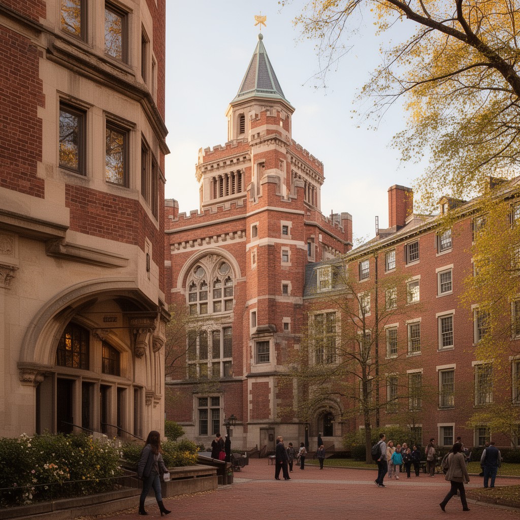 AI-generated illustration of Sever Hall, Harvard University