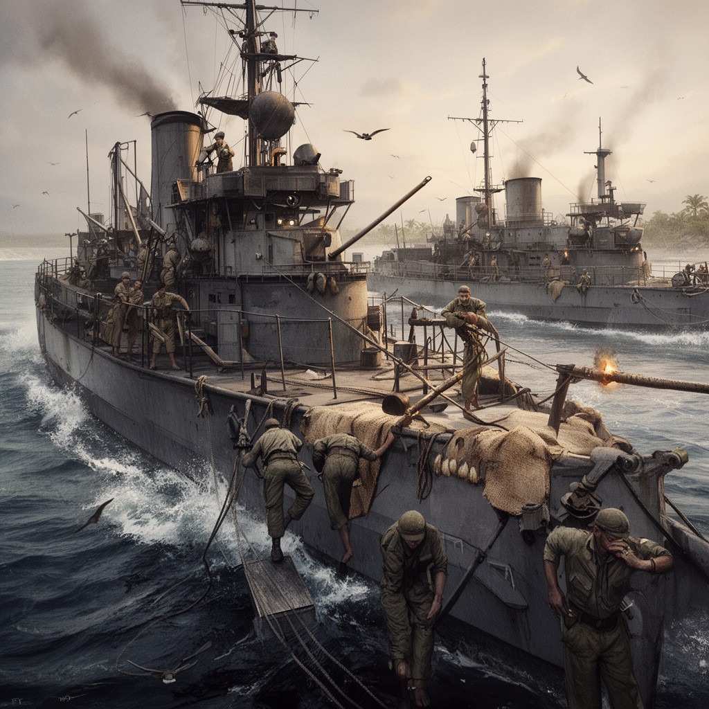 AI-generated illustration of Battle of the Badung Strait