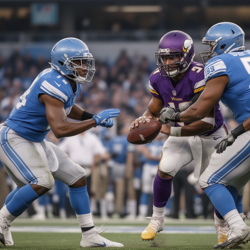 AI-generated illustration of Minnesota Vikings–Detroit Lions rivalry