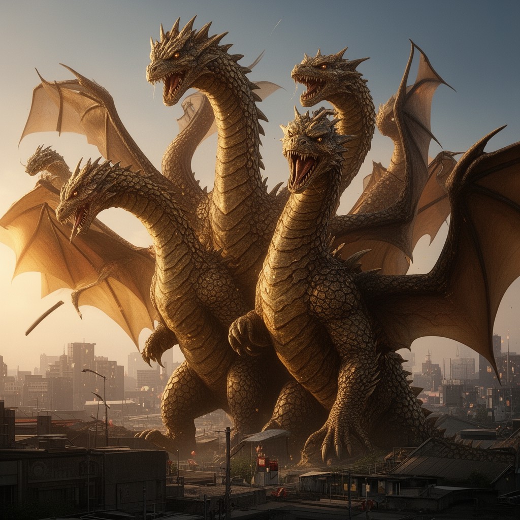 AI-generated illustration of King Ghidorah