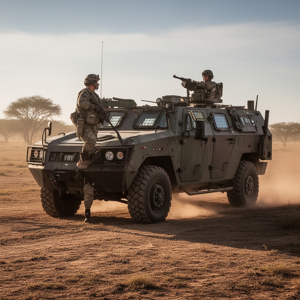 AI-generated illustration of Hawkei Protected Mobility Vehicle (Light)
