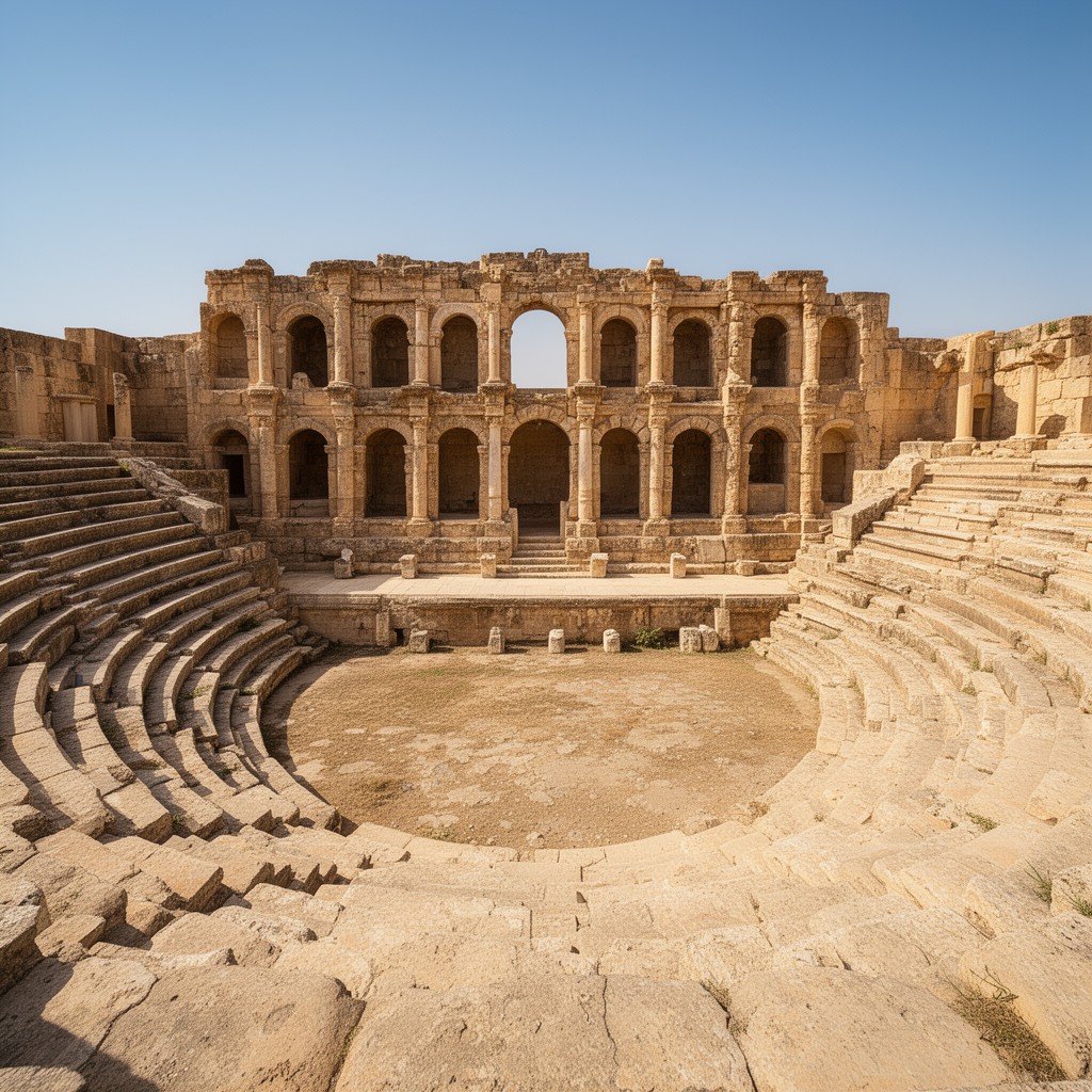 AI-generated illustration of Sabratha Roman theater
