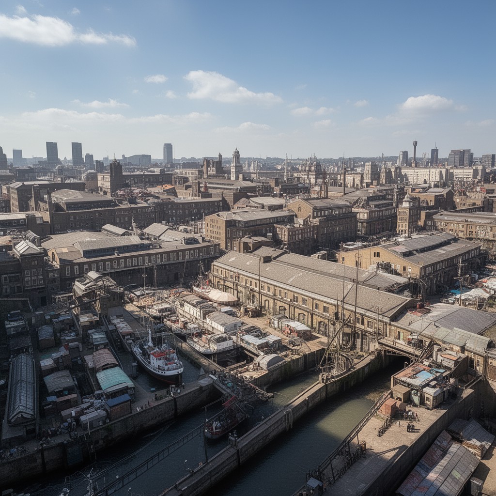 AI-generated illustration of East India Docks, London