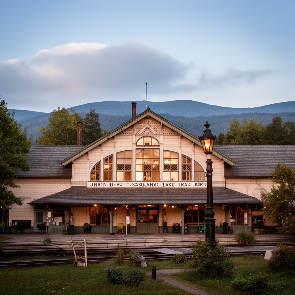 AI-generated illustration of Union Depot (Saranac Lake train station)