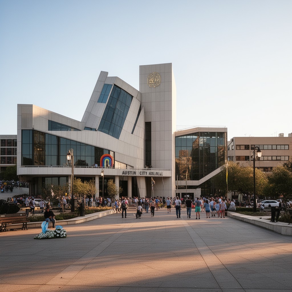 AI-generated illustration of Austin City Hall