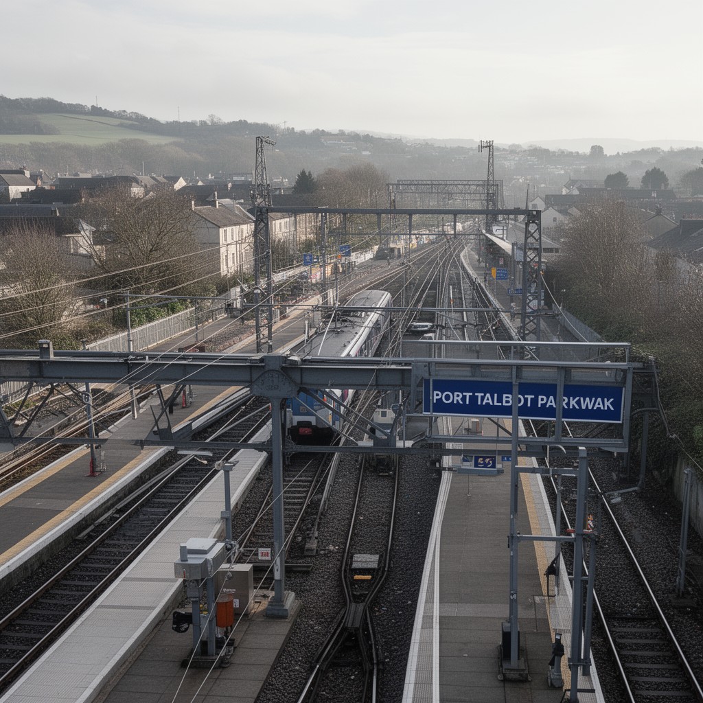 AI-generated illustration of Port Talbot Parkway railway station