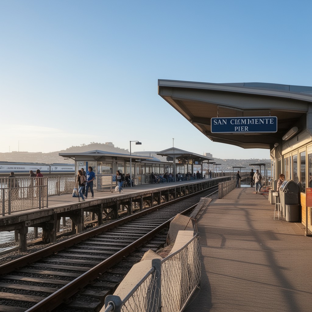 AI-generated illustration of San Clemente Pier station