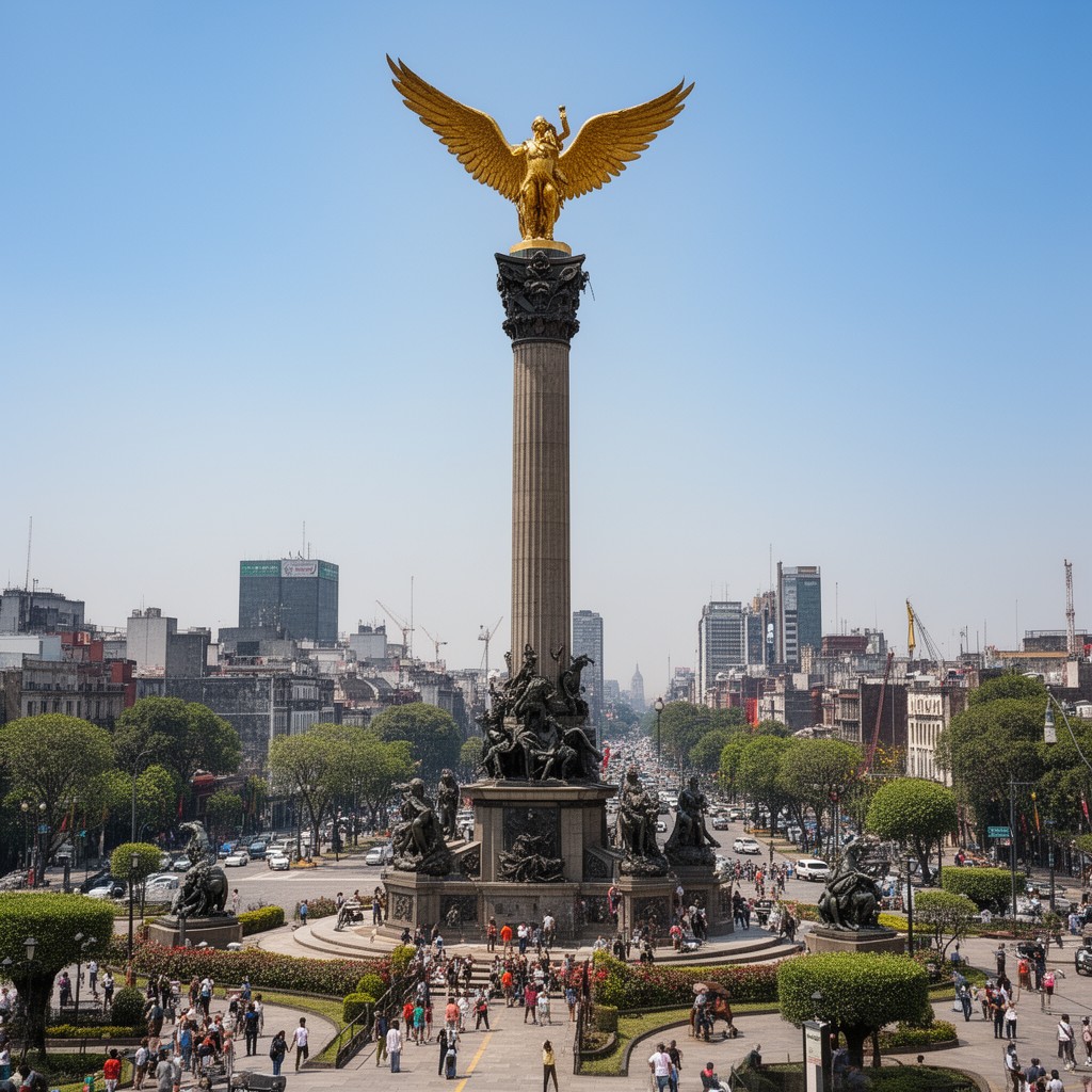 AI-generated illustration of Monument to Independence (El Ángel) in Mexico City