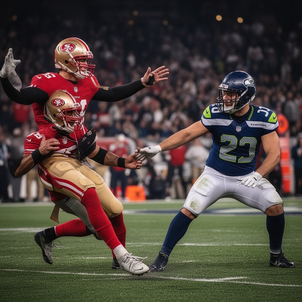 AI-generated illustration of San Francisco 49ers–Seattle Seahawks rivalry