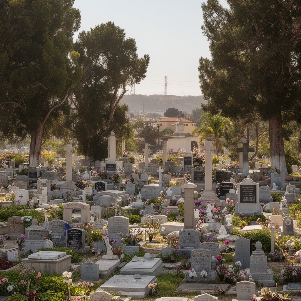 AI-generated illustration of Holy Cross Cemetery, Culver City, California, United States