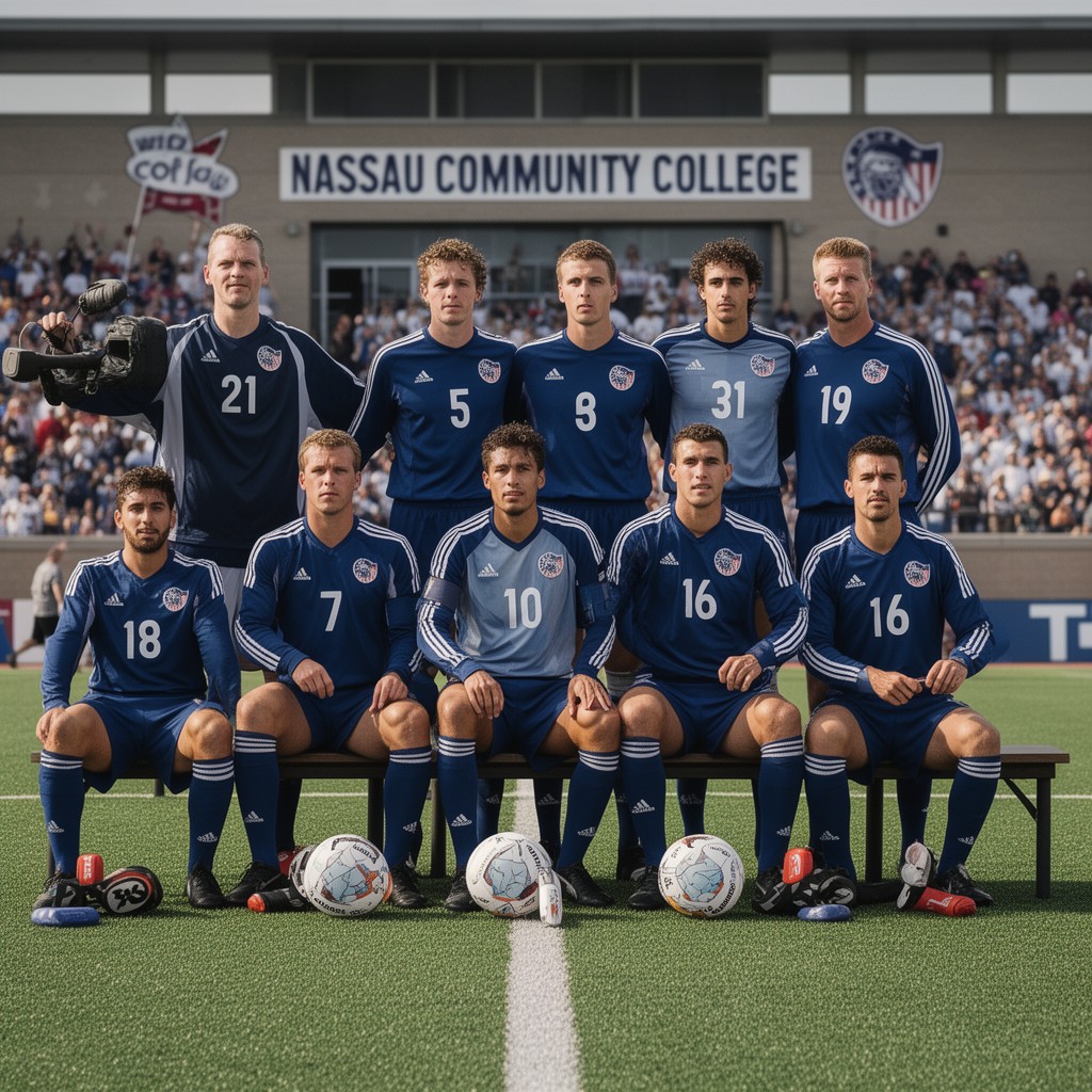 AI-generated illustration of Nassau Community College soccer team