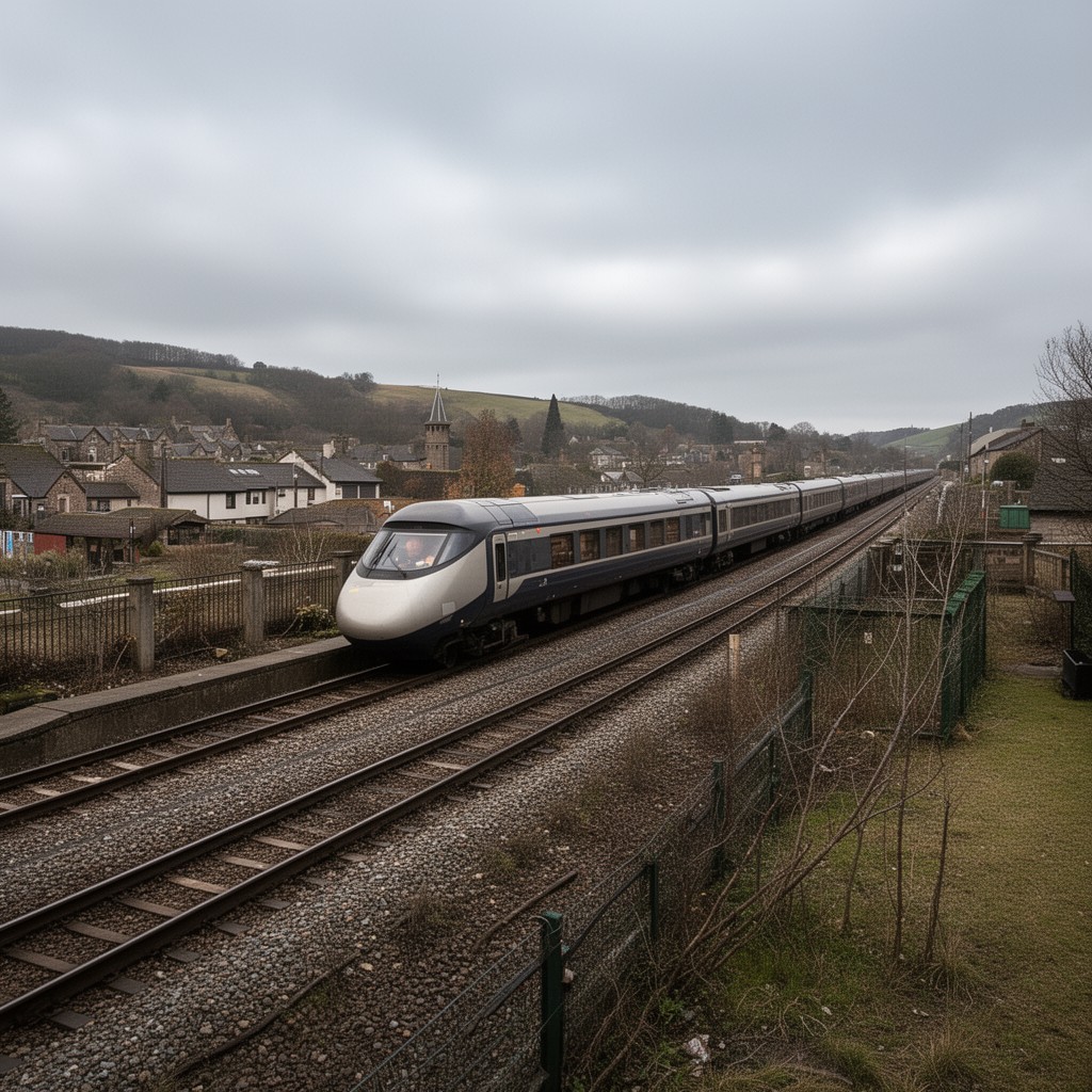 AI-generated illustration of Glasgow–Edinburgh railway line