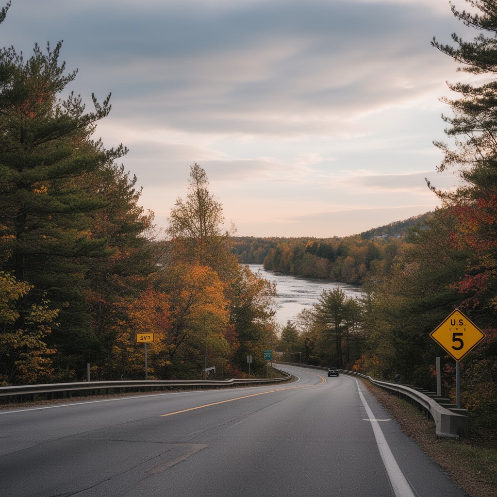 AI-generated illustration of U.S. Route 5 in Massachusetts
